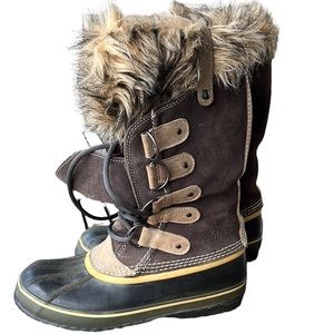 Sorel Joan Of Arctic Tall Fur Trimmed Brown Suede Snow Boots 9 - 9 1/2